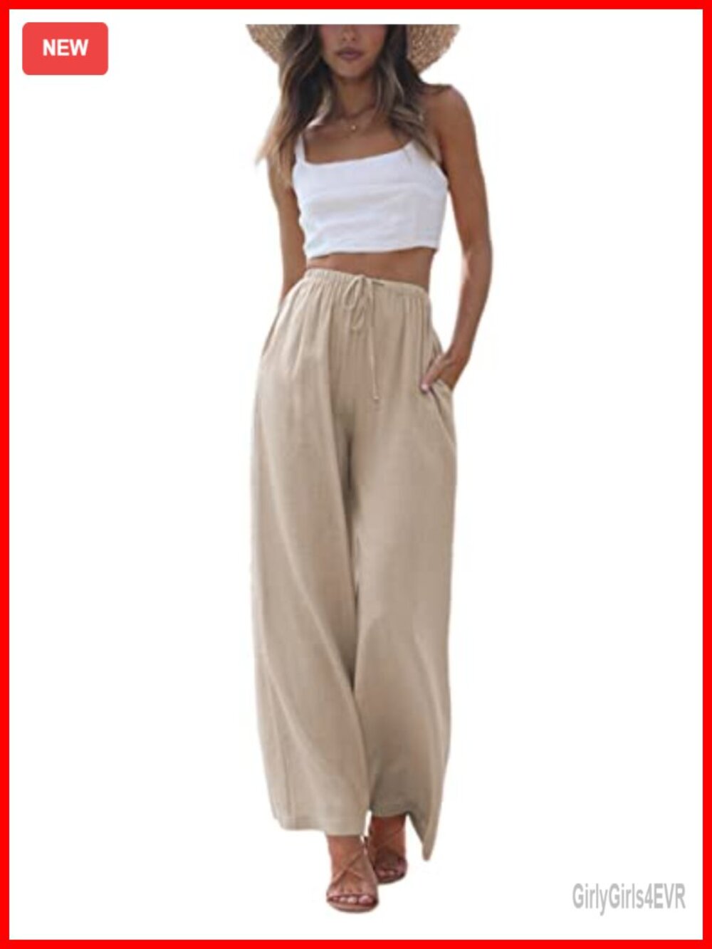 Cotton Linen Wide Leg Palazzo Pants with Pockets